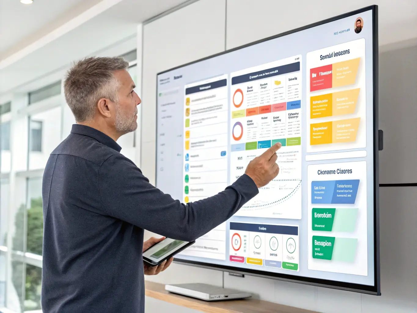 A digital illustration depicting a project manager efficiently allocating resources using Product 1's intuitive interface, set against a backdrop of a modern office environment.